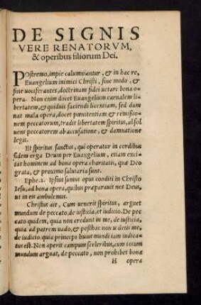 De Signis Vere Renatorum, & operibus filiorum Dei.