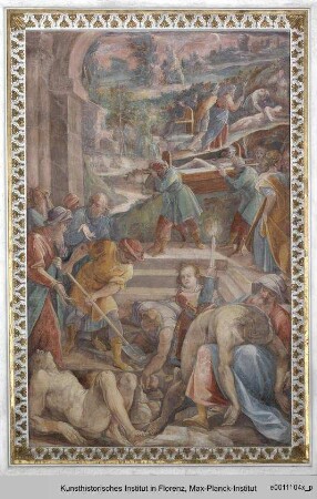 Freskenausmalung mit Darstellung der Werke der Barmherzigkeit