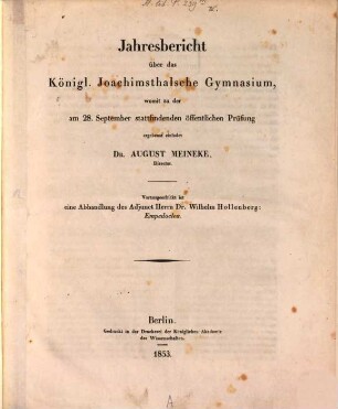 Jahresbericht über das Königl. Joachimsthalsche Gymnasium : für das Schuljahr .... 1852/53