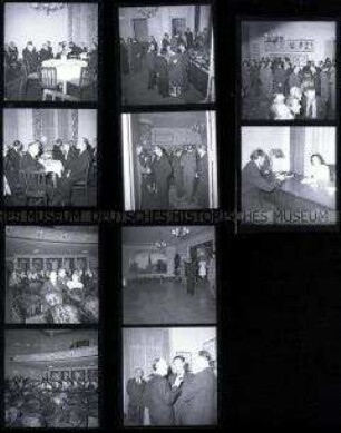 Schwarz-Weiß-Negative mit Aufnahmen einer Veranstaltung im Haus der Kultur der Sowjetunion am Festungsgraben in Berlin