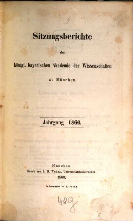 Sitzungsberichte der Königl. Bayerischen Akademie der Wissenschaften zu München, 1860