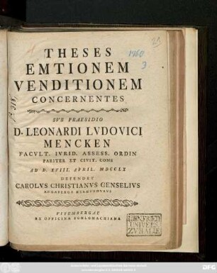 Theses Emtionem Venditionem Concernentes