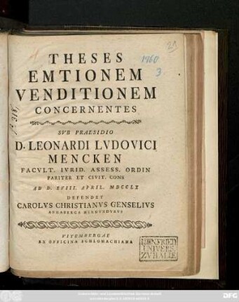 Theses Emtionem Venditionem Concernentes