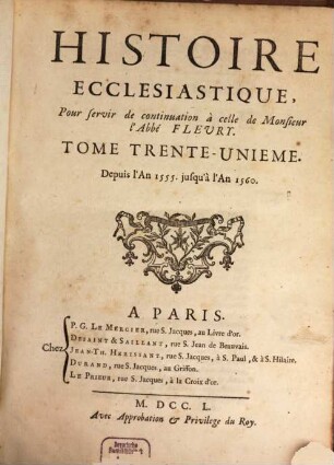Histoire Ecclesiastique, 31. Depuis l'An 1555. jusqu'à l'An 1560