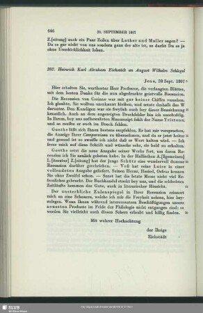 Heinrich Carl Abraham Eichstaedt an August Wilhelm von Schlegel, Jena, 28.09.1807