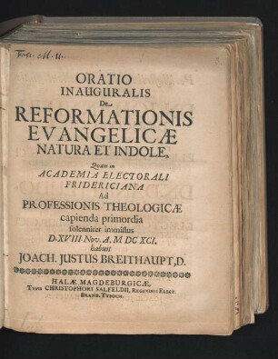Oratio Inauguralis De Reformationis Evangelicae Natura Et Indole