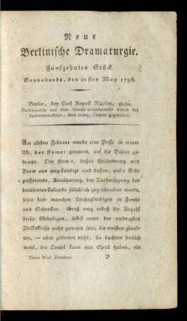 Funfzehntes Stück. Sonnabends, den 21sten May 1798