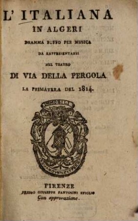 L' Italiana in Algeri : Dramma buffo per musica