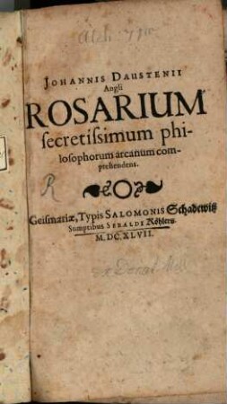 Rosarium secretissimum philosophorum arcanum comprehendens