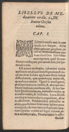 Libellus De Meditatione cordis. a M. Ioanne Gerson editus.