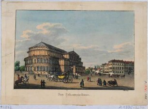 Der erste Bau der Semperoper (1841 erbaut, 1869 abgebrannt) auf dem Theaterplatz in Dresden, Blick nach Nordwesten