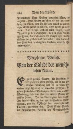 Vierzehnter Versuch. Von der Würde der menschlichen Natur