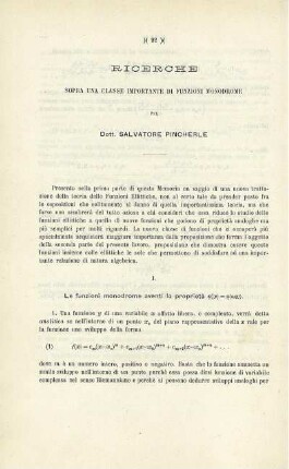 Ricerche sopra una classe importante di funzioni monodrome.
