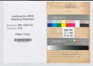 Entnazifizierung Franz Plake, geb. 07.02.1894 (Inspektor)
