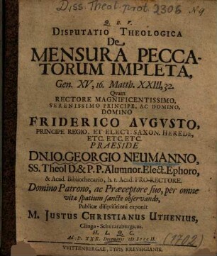 Disputatio Theologica De Mensura Peccatorum Impleta, Gen. XV, 16. Matth. XXIII, 23.