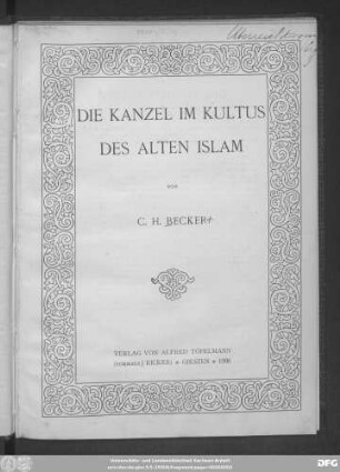 Die Kanzel im Kultus des alten Islam