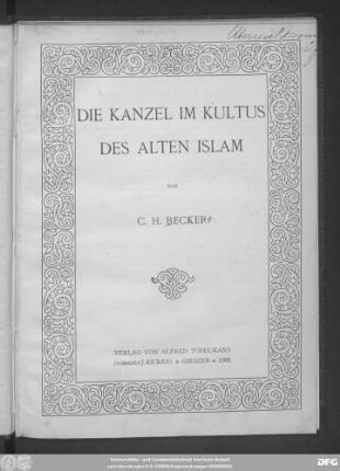 Die Kanzel im Kultus des alten Islam