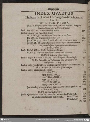 Index Quartus. Thesium per Locos Theologicos dispositarum