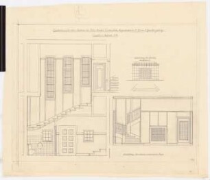 Villa Rewald, Berlin-Lichterfelde: Schnitt durch Diele und Ansicht und Grundriss des Kamins 1:20