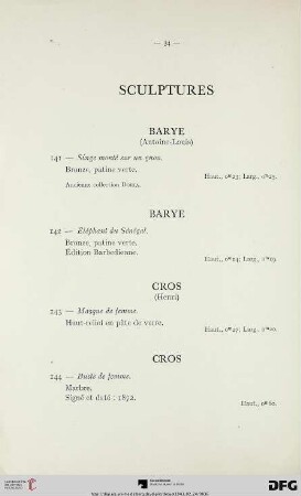 Sculptures (Nr. 141-148)