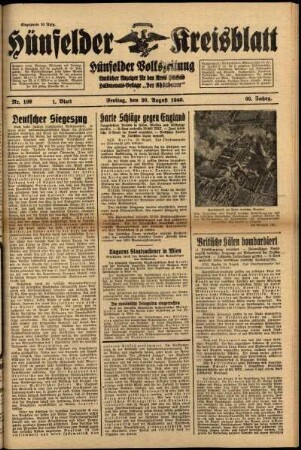 Erste Ausgabe vom Freitag, den 30. August 1940.