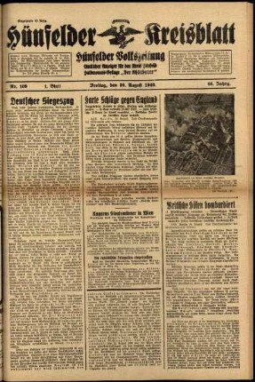 Erste Ausgabe vom Freitag, den 30. August 1940.