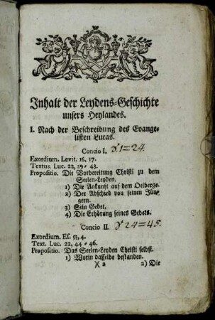 Inhalt der Leydens-Geschichte unsers Heylandes.