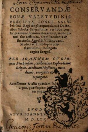 Conservandae bonae valetudinis praecepta longe saluberrima