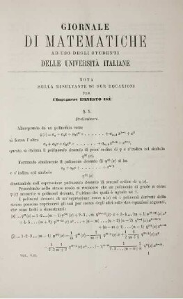 Nota sulla risultante di due equazioni.