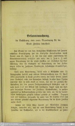 Bekanntmachung, die Einführung einer neuen Bauordnung für die Stadt Zwickau betreffend
