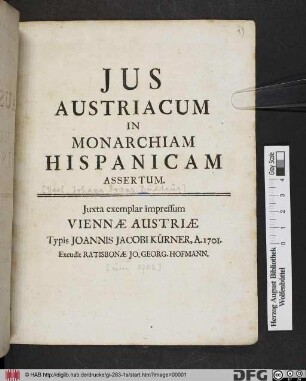 Jus Austriacum in monarchiam Hispanicam Assertum