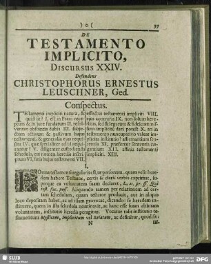 De Testamento Implicito, Discursus XXIV. Defendens Christophorus Ernestus Leuschner, Ged.
