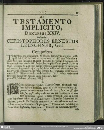 De Testamento Implicito, Discursus XXIV. Defendens Christophorus Ernestus Leuschner, Ged.