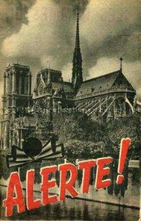 Illustrierte Propagandaschrift aus Vichy-Frankreich gegen die Zerstörung katholischer Kirchen durch den "Bolschewismus" und durch anglo-amerikanische Luftangriffe