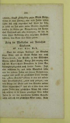 Krieg der Makkabaeer mit Antiochus Epiphanes. 167 vor Chr. Geb