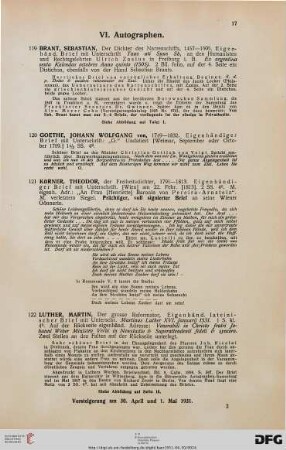 VI. Autographen (Nr. 119-122)