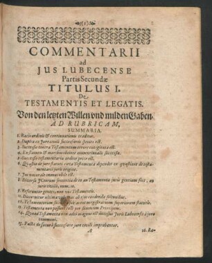 Titulus I. De Testamentis Et Legatis. Von den letzten Willen und milden Gaben.