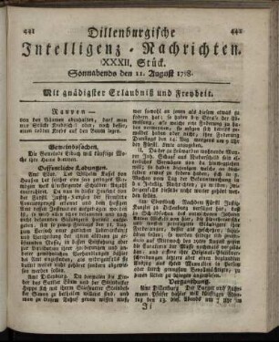 XXXII. Stück. Sonnabends den 11. August 1798.