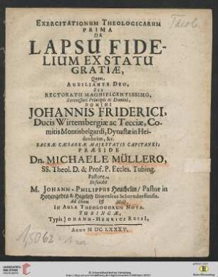 Band 1: Exercitationum Theologicarum ... De Lapsu Fidelium Ex Statu Gratiae