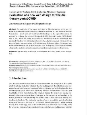 Evaluation of a new web design for the dictionary portal OWID. An attempt at using eye-tracking technology