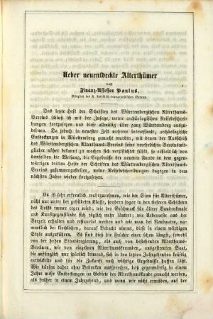 Schriften des Württembergischen Alterthums-Vereins. 1,3, Ueber neuen Städte Alterthümer