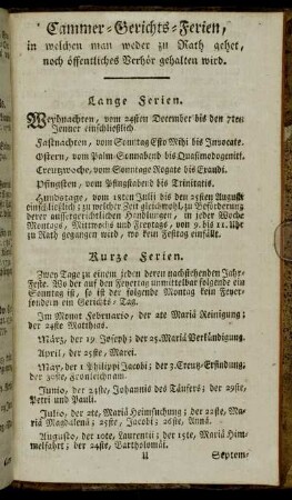 Cammer-Gerichts-Ferien,[...]