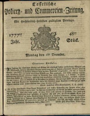 48tes Stueck, Montag den 1ten December 1777