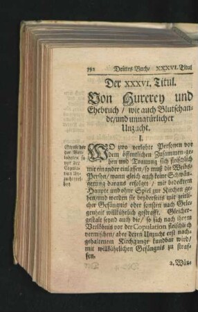 Der XXXVI. Titul. Von Hurerey und Ehebruch/ wie auch Blutschande/ und unnatürlicher Unzucht.