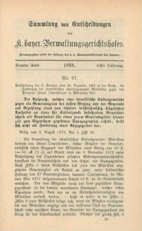 Neunter Band. 1888. Achte Lieferung. - Nr. 57. - Nr. 65.