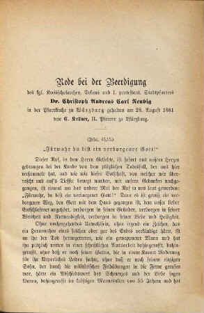 Zum Gedächtnis des selig entschlafenen Herrn Dekans Dr. Neubig in Würzburg