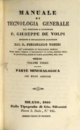 Manuale di tecnologia generale, 3. Parte mineralogica