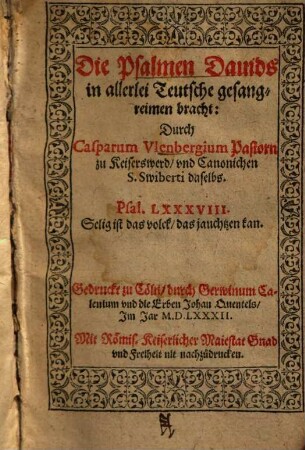 Die Psalmen Davids : in allerlei Teutsche gesangreimen bracht