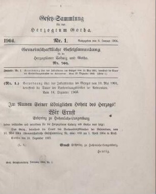 1904: Gesetzsammlung für das Herzogthum Gotha
