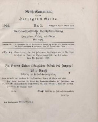 1904: Gesetzsammlung für das Herzogthum Gotha